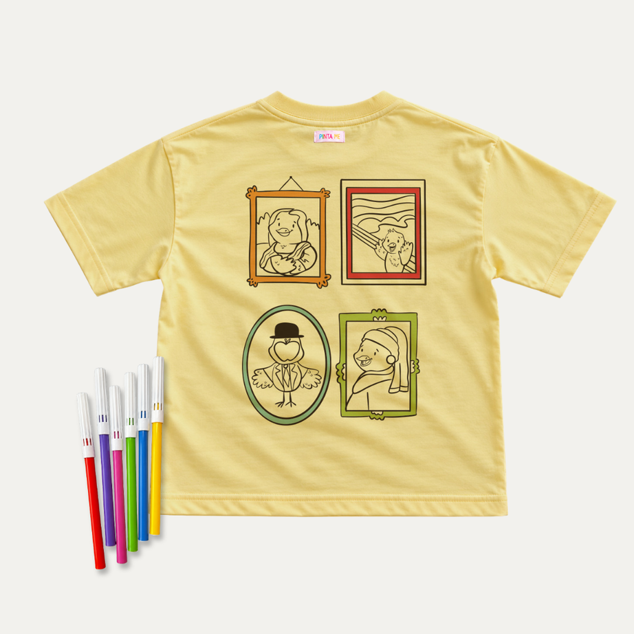 Camiseta Infantil VIRA! Obras de Arte + 6 canetinhas