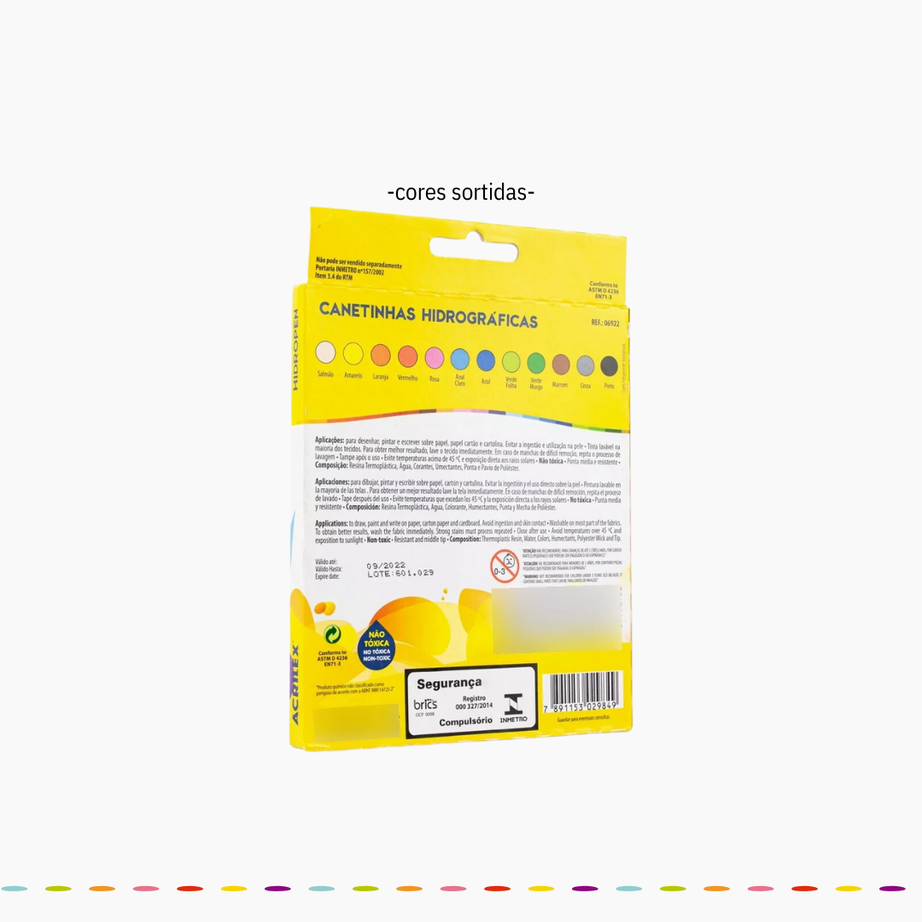 Canetinhas Laváveis Acrilex 12 Cores