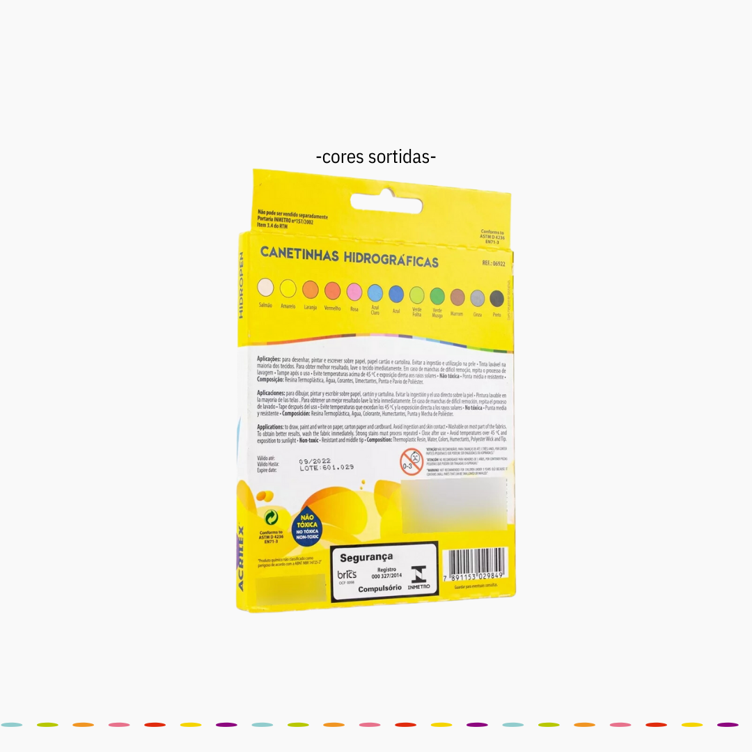 Canetinhas Laváveis Acrilex 12 Cores